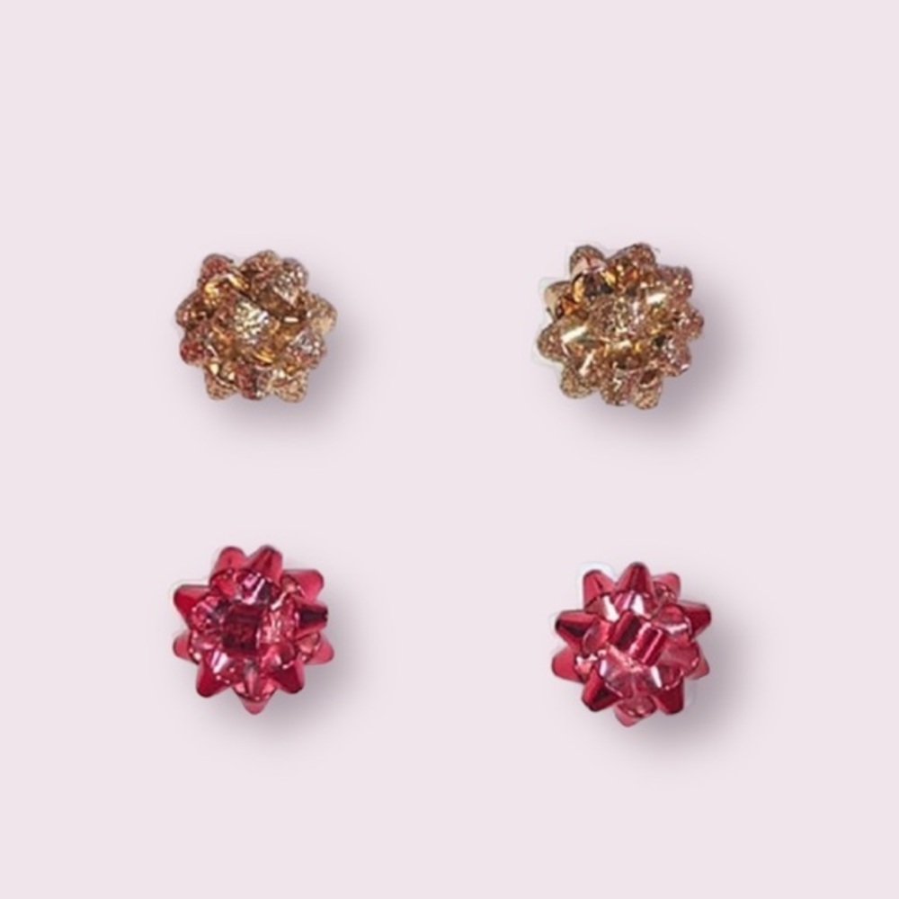 Betsey Johnson "Whimsy Red and Gold Christmas
Bows" Stud Set of 4 Earrings